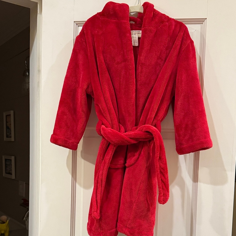 Pottery Barn Kids Red Plush Robe size 2T-3T